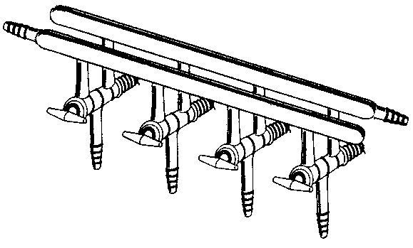 Manifold, High Vacuum Solid Glass Stopcocks, Front-Left and Rear-Right, Nuber of Ports 3