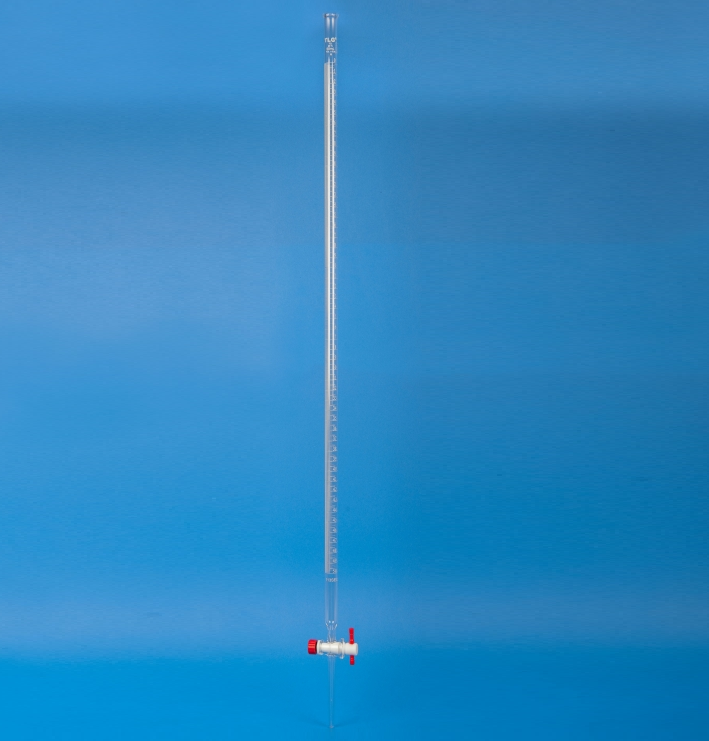 Burette With Straight Bore PTFE Key Stopcock, 50 mL, ±0.05mL tolerance, 0.10 Graduation interval, Class A