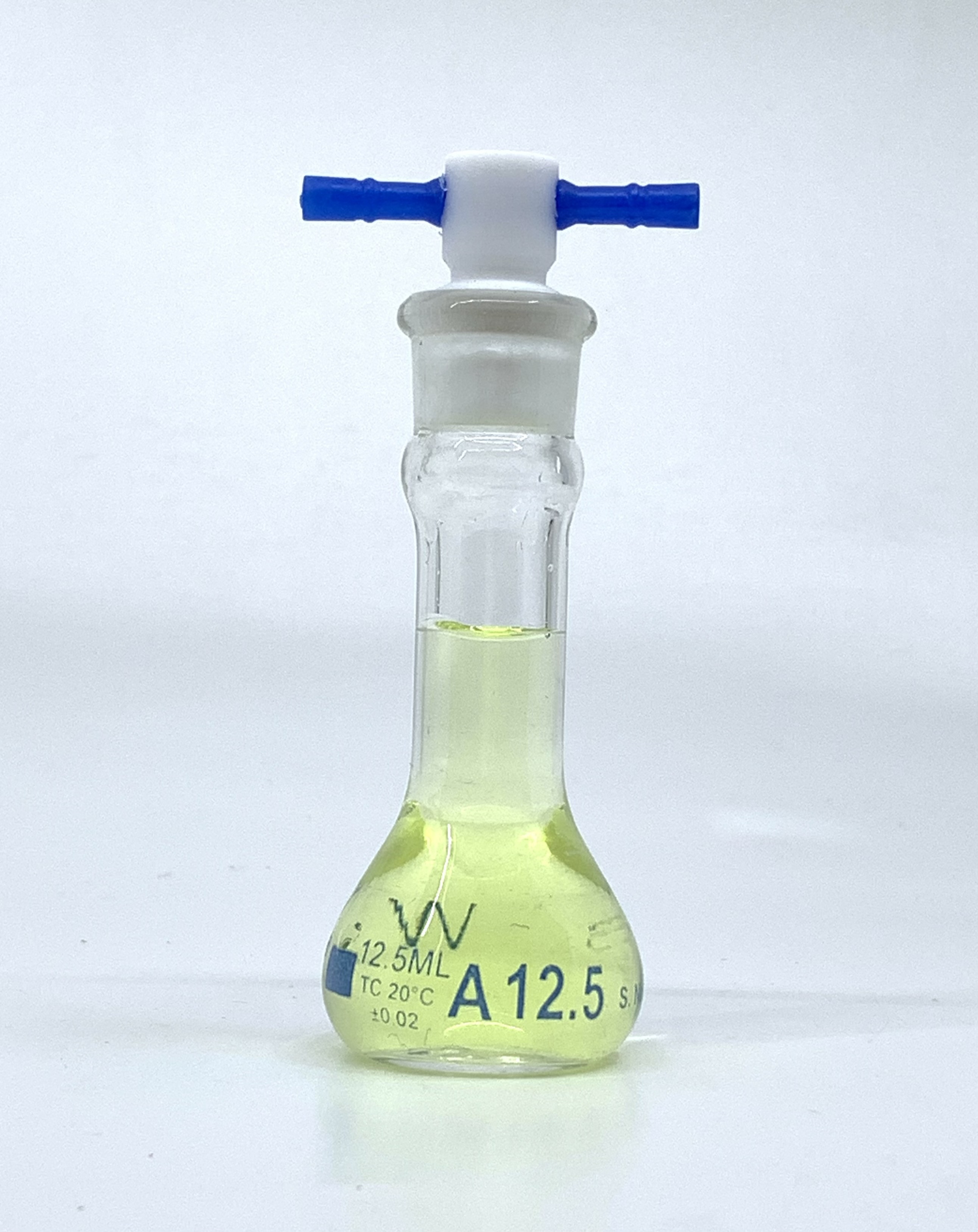 Volumetric Flask, 12.5mL, Serialized and Certified, Heavy Duty, Wide Mouth, Clear, PTFE Stopper# 13, Class A, As Per USP Standards