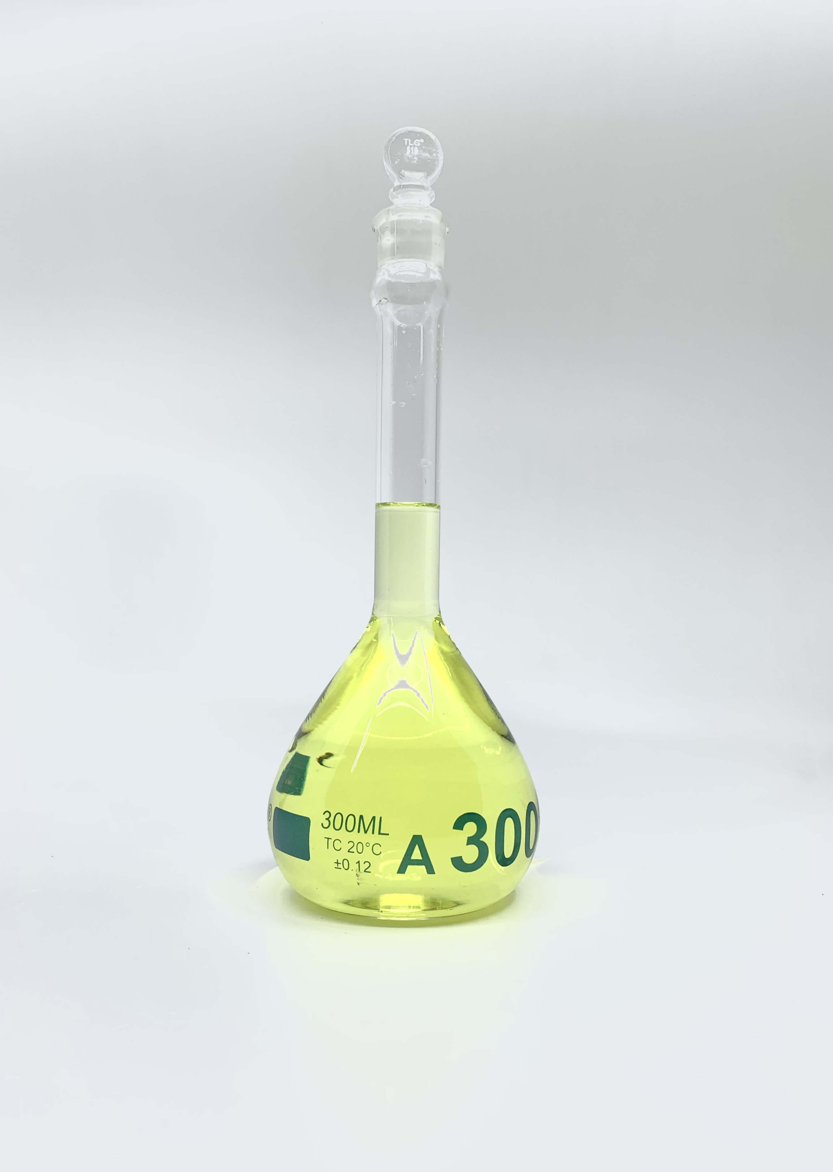 Volumetric Flask, 300mL, Serialized and Certified, Heavy Duty, Wide Mouth, Clear, Glass Stopper# 19, Class A, As Per USP Standards