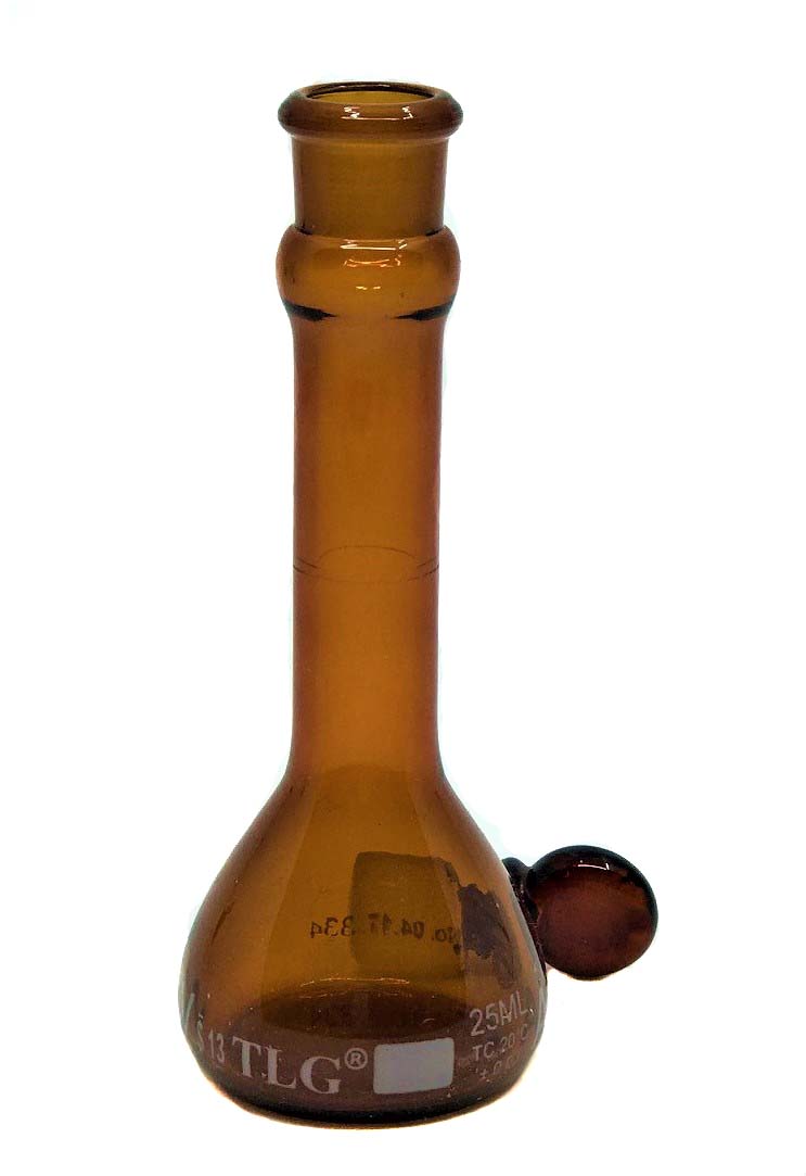 Volumetric Flask, Low Actinic Amber, 25mL, Wide Mouth, Glass Stopper#13, Class A, As Per USP Standards