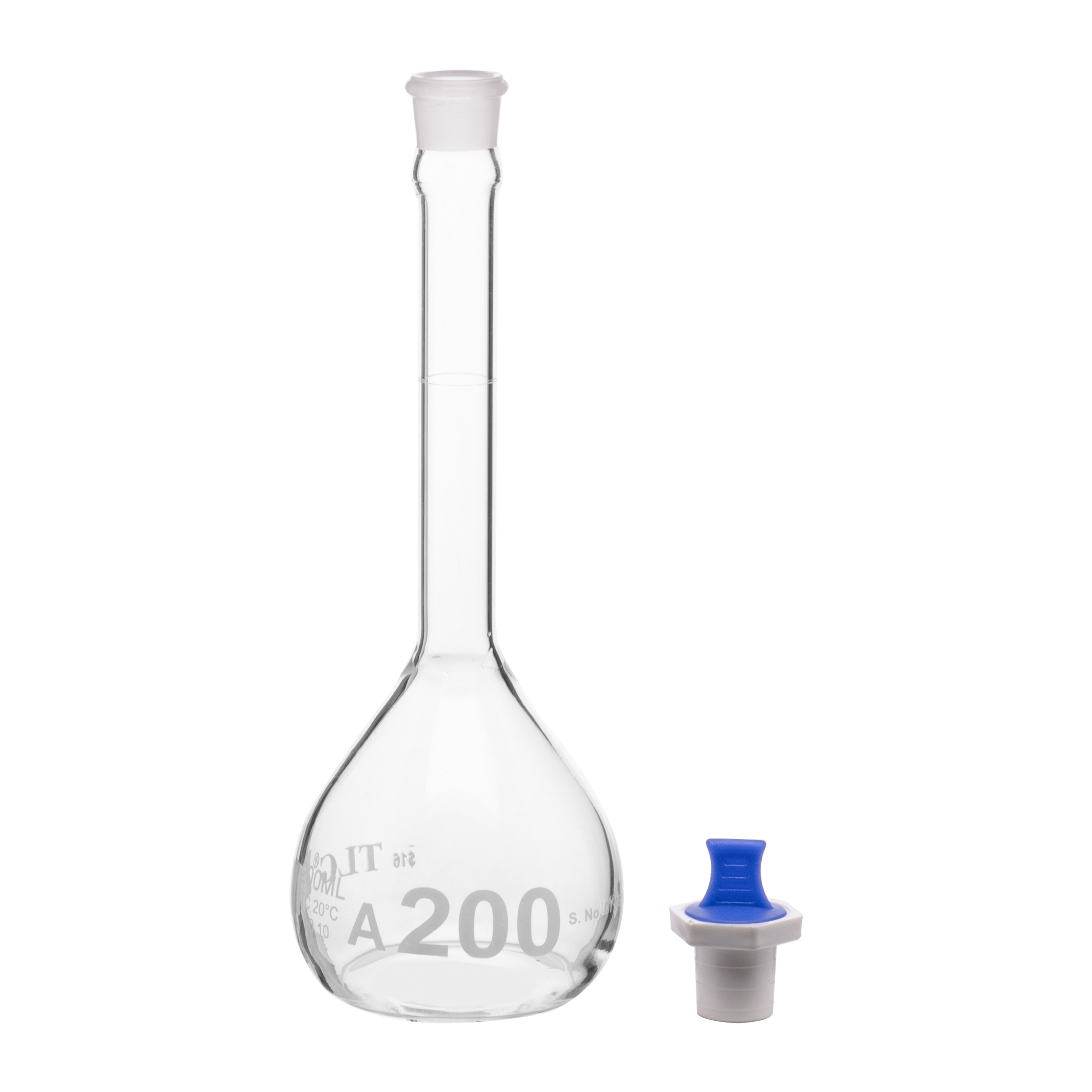 Volumetric Flask, 200mL, Narrow Mouth, PE Stopper#16, Class A ,USP Standards