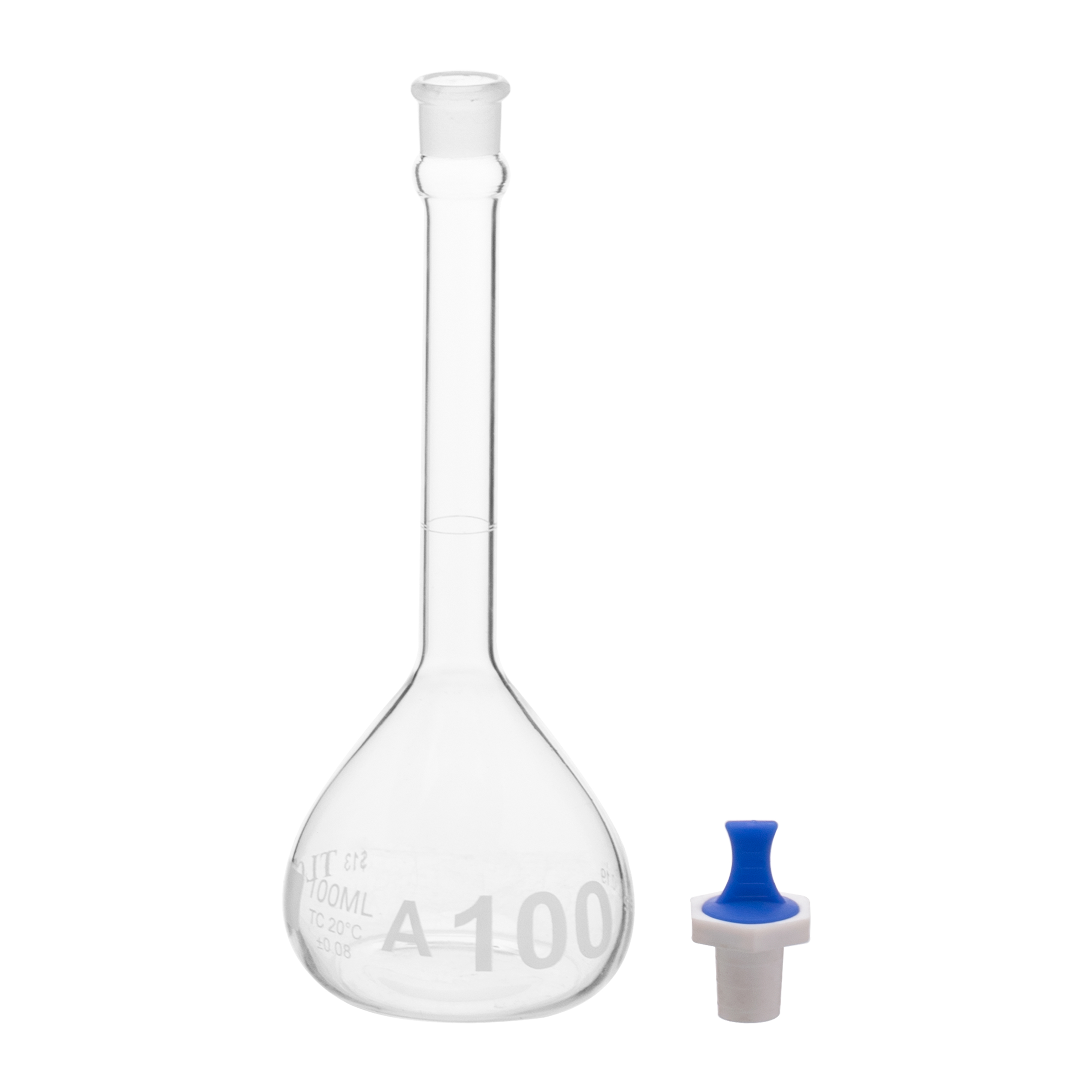 Volumetric Flask, 100mL, Narrow Mouth, PE Stopper#13, Class A ,USP Standards