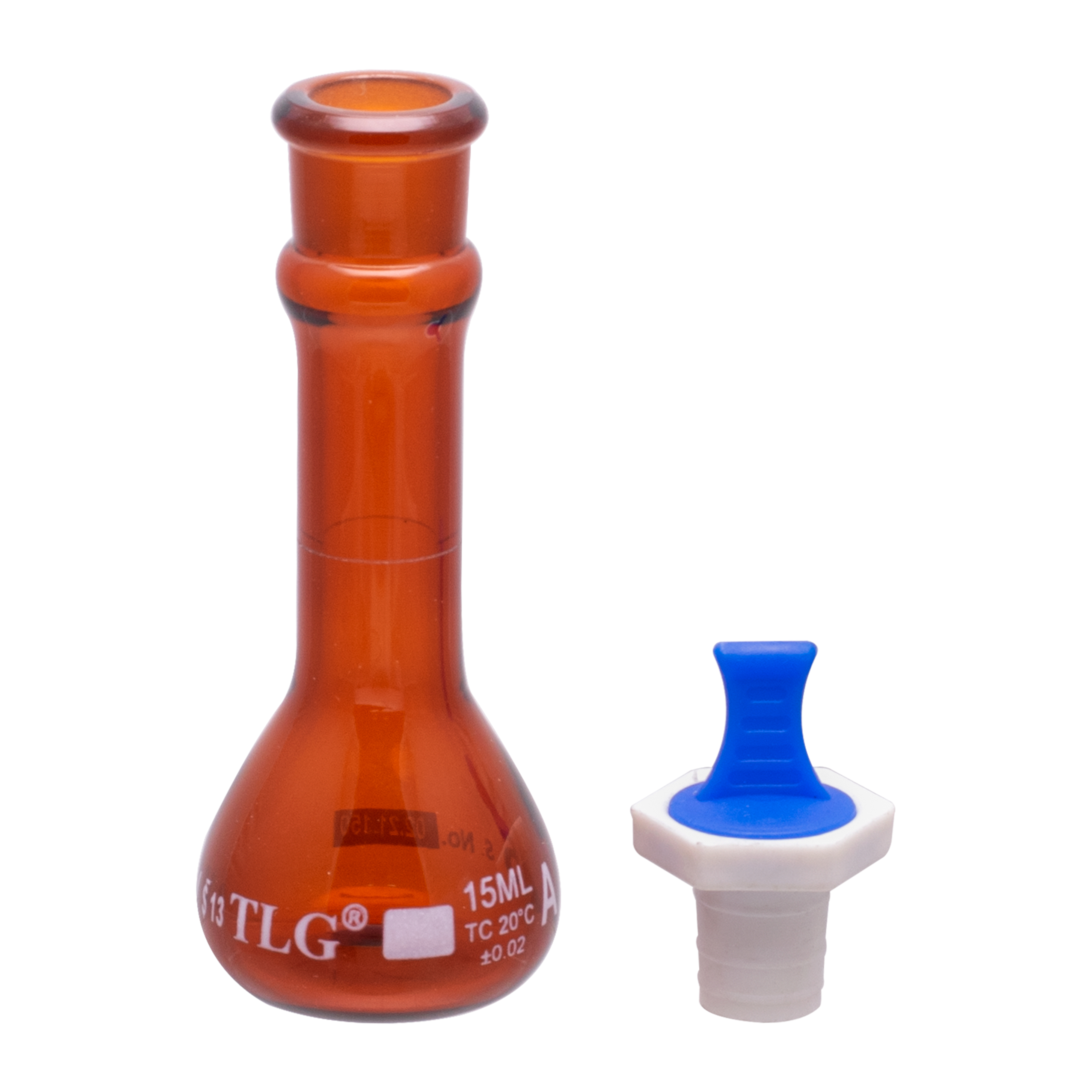 Volumetric Flask, Low Actinic Amber, 15mL, Wide Mouth, Glass Stopper#13, Class A, As Per USP Standards