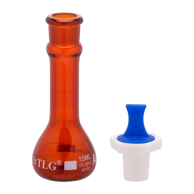 Volumetric Flask, Low Actinic Amber, 15mL, Wide Mouth, Glass Stopper#13, Class A, As Per USP Standards