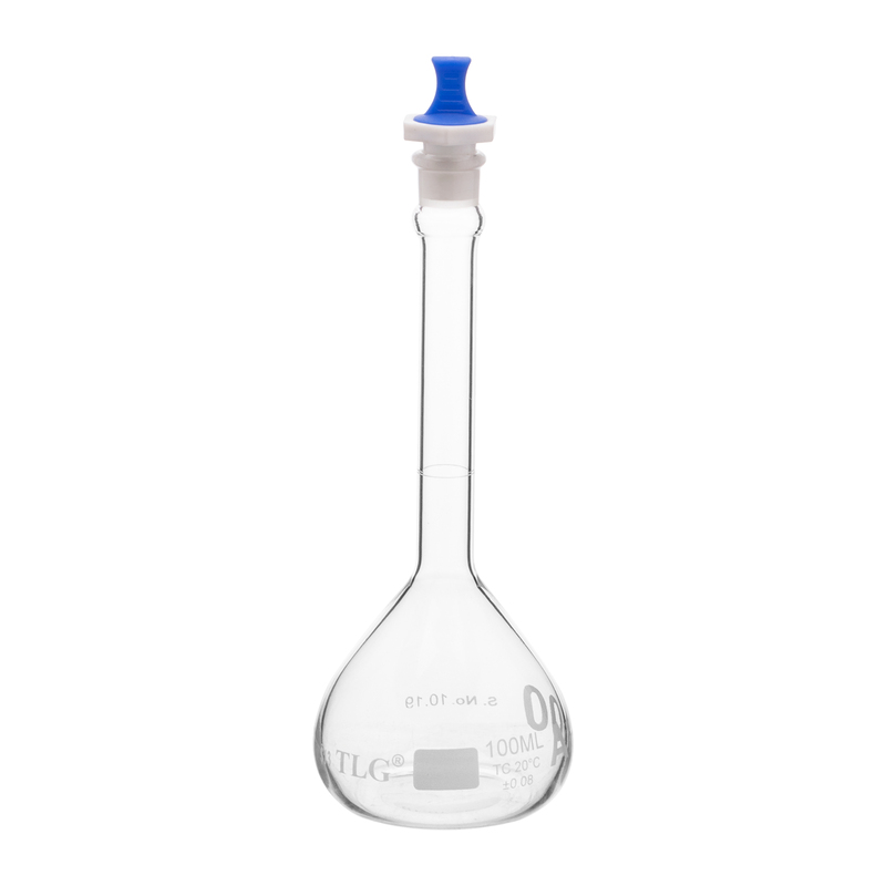 Volumetric Flask, 100mL, Narrow Mouth, PE Stopper#13, Class A ,USP Standards