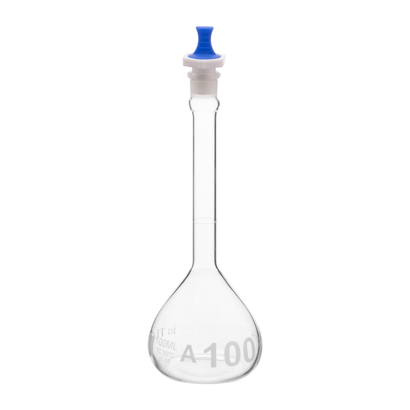 Volumetric Flask, 100mL, Narrow Mouth, PE Stopper#13, Class A ,USP Standards