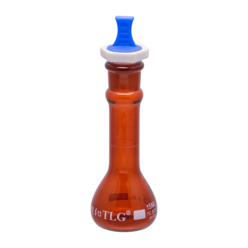 Volumetric Flask, Low Actinic Amber, 15mL, Wide Mouth, Glass Stopper#13, Class A, As Per USP Standards