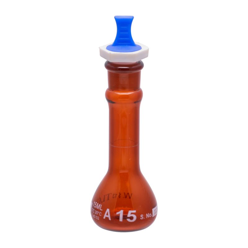 Volumetric Flask, Low Actinic Amber, 15mL, Wide Mouth, Glass Stopper#13, Class A, As Per USP Standards