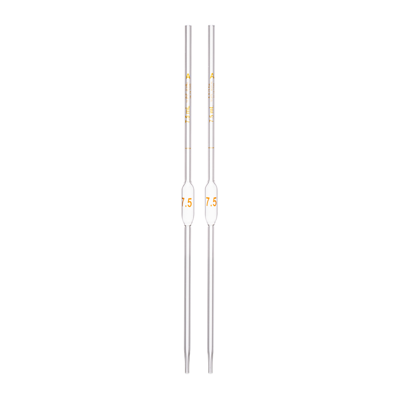 Pipette Volumetric, With One Mark, Accuracy As Per Class A, Capacity(mL) 7.5, Individually Serialized, Tolerance ± 0.01 mL, As Per USP Standards