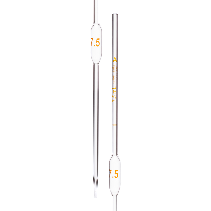 Pipette Volumetric, With One Mark, Accuracy As Per Class A, Capacity(mL) 7.5, Individually Serialized, Tolerance ± 0.01 mL, As Per USP Standards