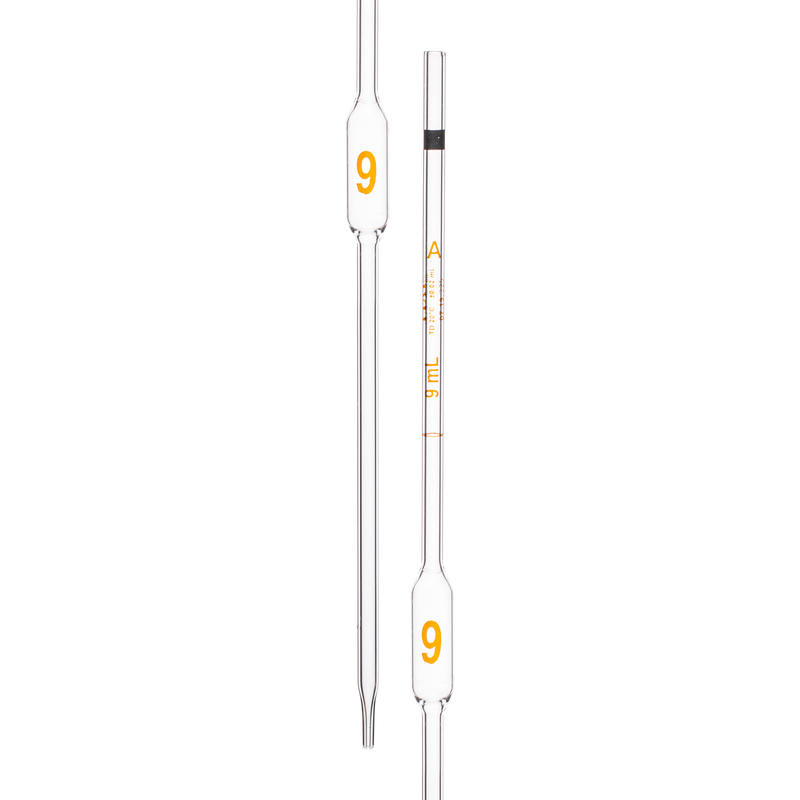 Pipette Volumetric, With One Mark, Accuracy As Per Class A, Capacity(mL) 9, Individually Serialized, Tolerance ±0.02 mL, As Per USP Standards