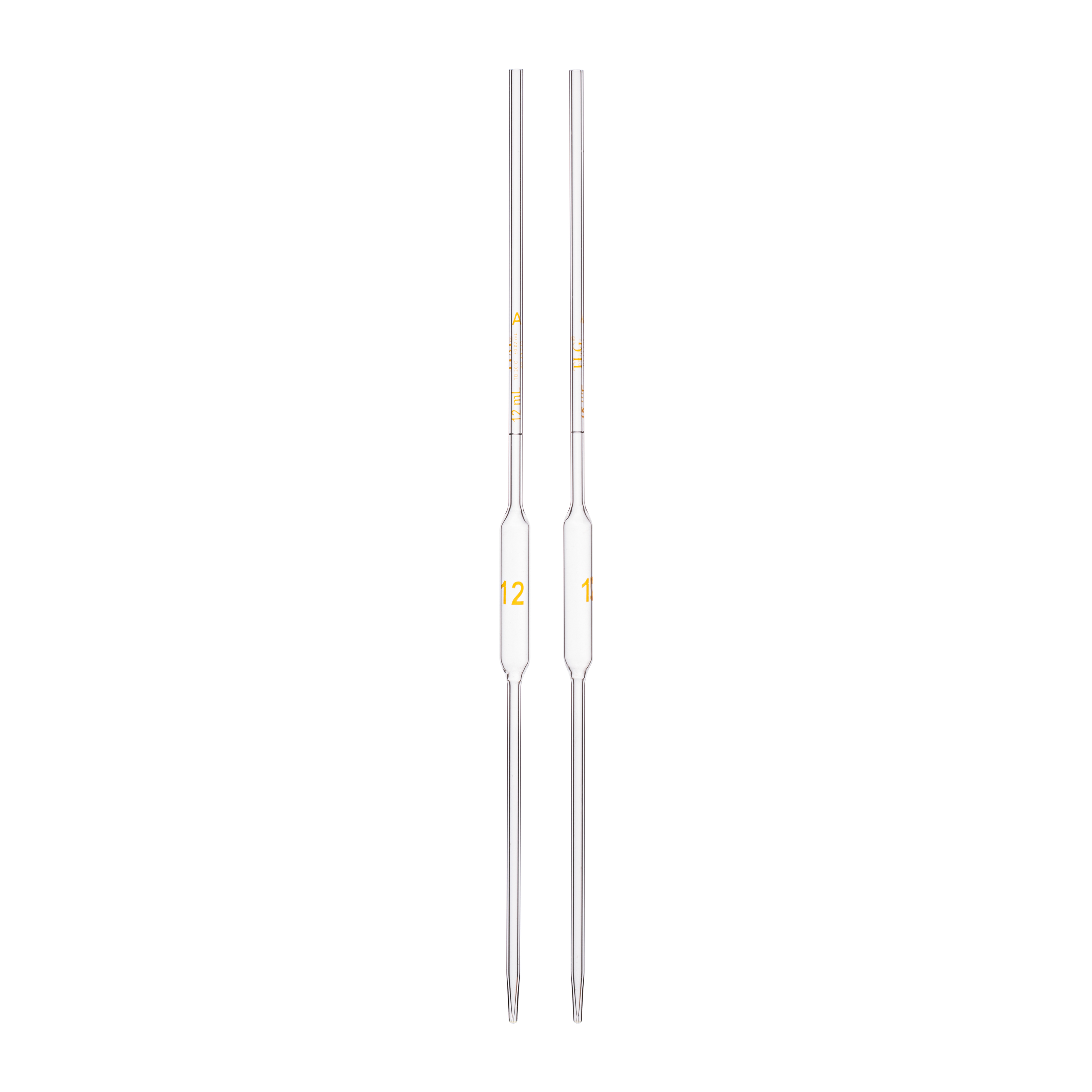 Pipette volumétrique, avec une marque, précision selon la classe A, capacité (mL) 12, numérotée individuellement, tolérance ± 0,02 ml, selon les normes USP