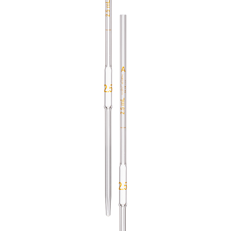 Pipette Volumetric, With One Mark, Accuracy As Per Class A, Capacity(mL) 2.5, Non Serialized, Tolerance ±0.006 mL, As Per USP Standards