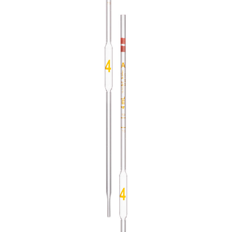 Pipette Volumetric, With Two Marks, To Contain (TC) and To Deliver (TD), Accuracy As Per Class A, Capacity(mL) 4, Individually Serialized