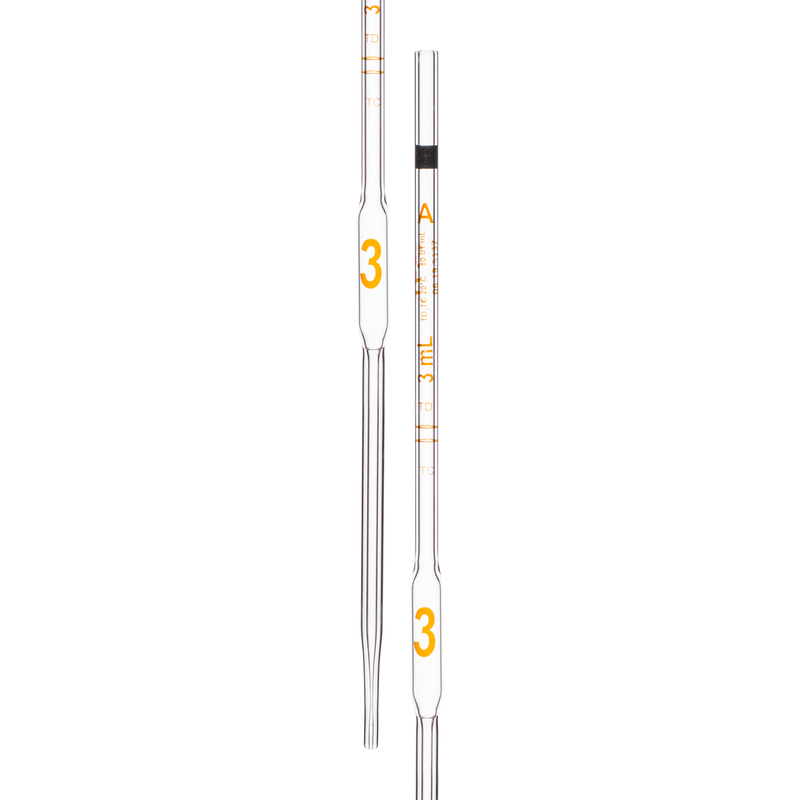 Pipette Volumetric, With Two Marks, To Contain (TC) and To Deliver (TD), Accuracy As Per Class A, Capacity(mL) 3, Individually Serialized