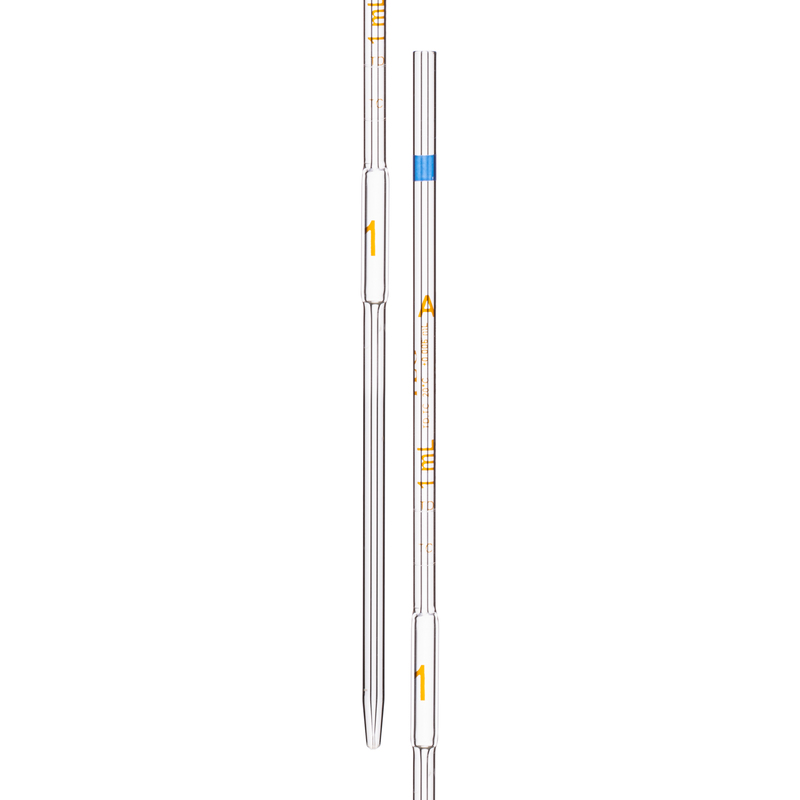 Pipette Volumetric, With Two Marks, To Contain (TC) and To Deliver (TD), Accuracy As Per Class A, Capacity(mL) 1, Individually Serialized