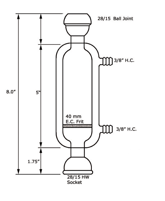 XAD Trap, 28/15 O-Ring Ball Joints (Top and Bottom), Water Jacket Hose Barbs, with Frit