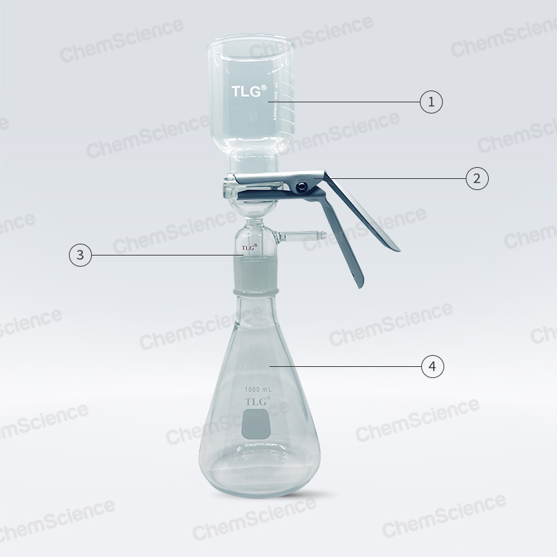 Microfiltration Apparatus, 47 mm All-Glass, with Fritted Glass Support Base 40/35 Joint, Glass Funnel, 300 mL, Aluminum Clamp